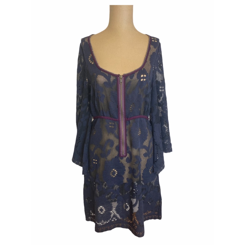 Free People Sheer Blue & Purple Long Sleeve Dress